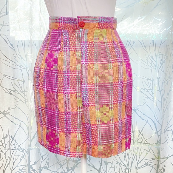 VINTAGE BAZAR CHRISTIAN LACROIX COLORFUL TWEED ZIP UP JACKET HIGH RISE SKIRT SET - Picture 4 of 16